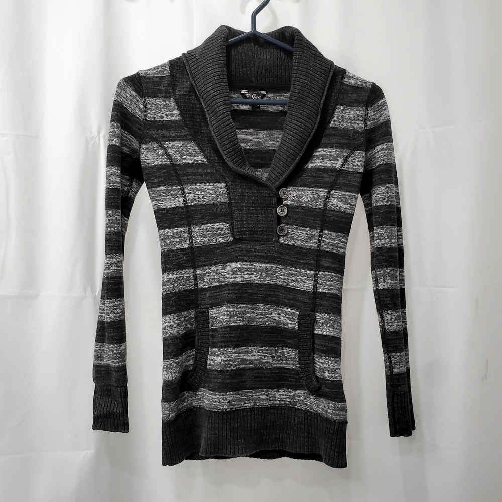Vintage Y2K Guess Charcoal and Gray Striped Cowl Neck Sweater